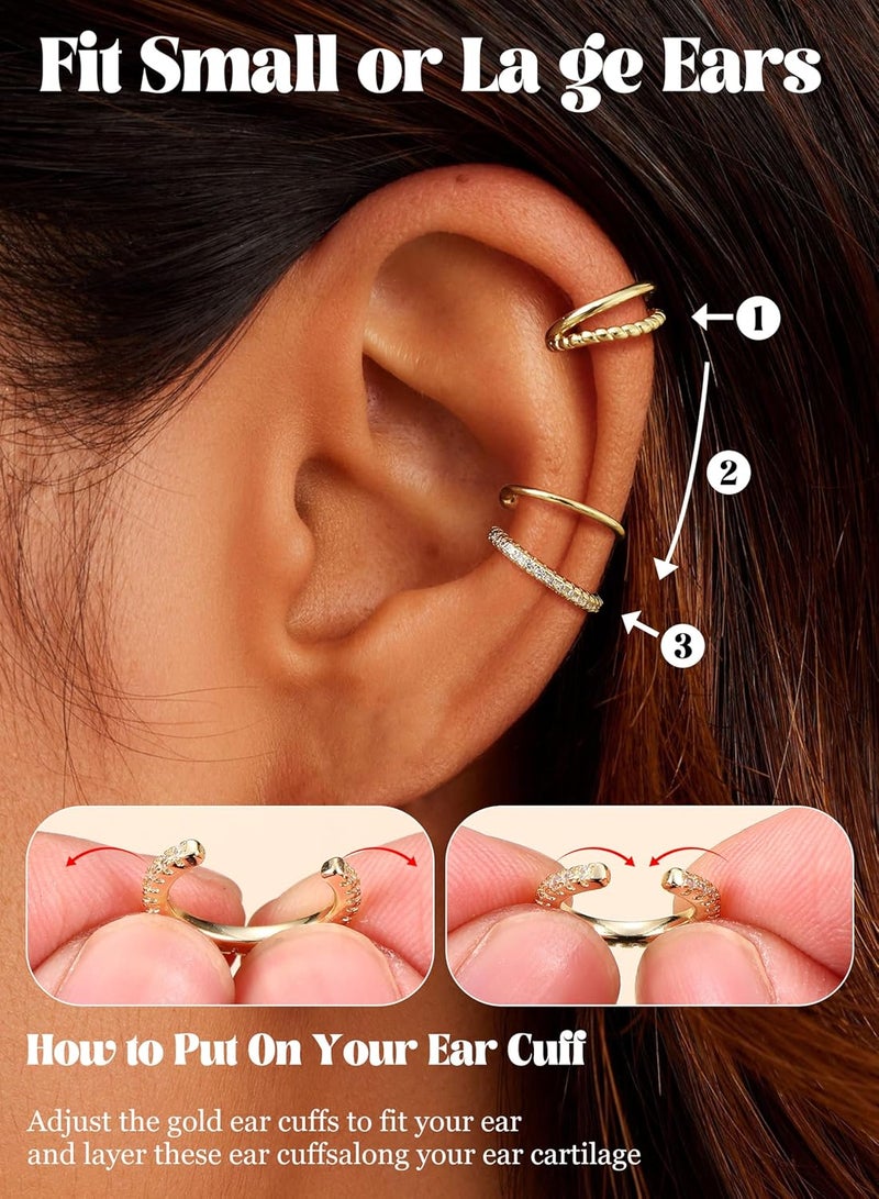 Fansilver 3Pcs Ear Cuff Earrings for Women Non Piercing14K Gold Plated Ear Cuffs Clip on Cartilage Earrings Adjustable Fake Earrings Lightweight - Image 3